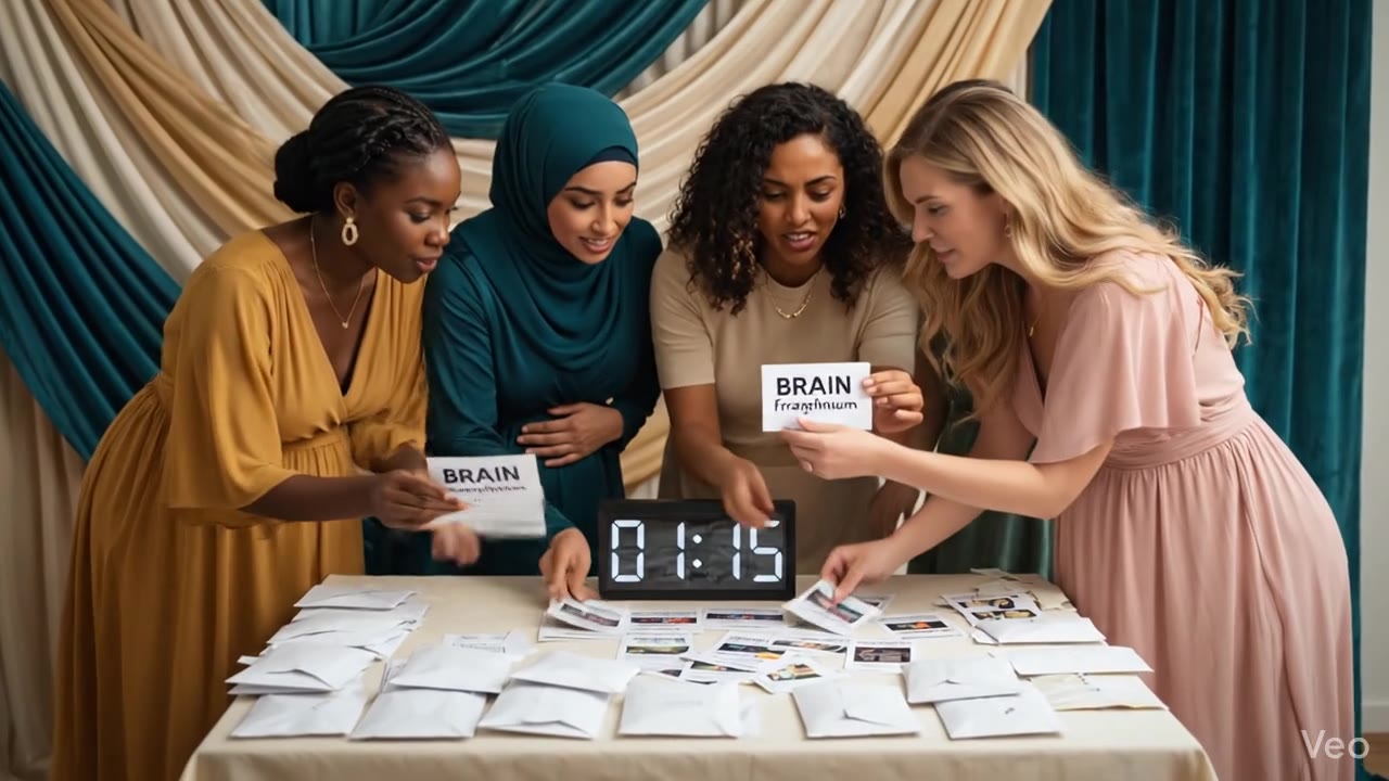 Guests holding up Brain cards as they race to answer around the Birth Loop table