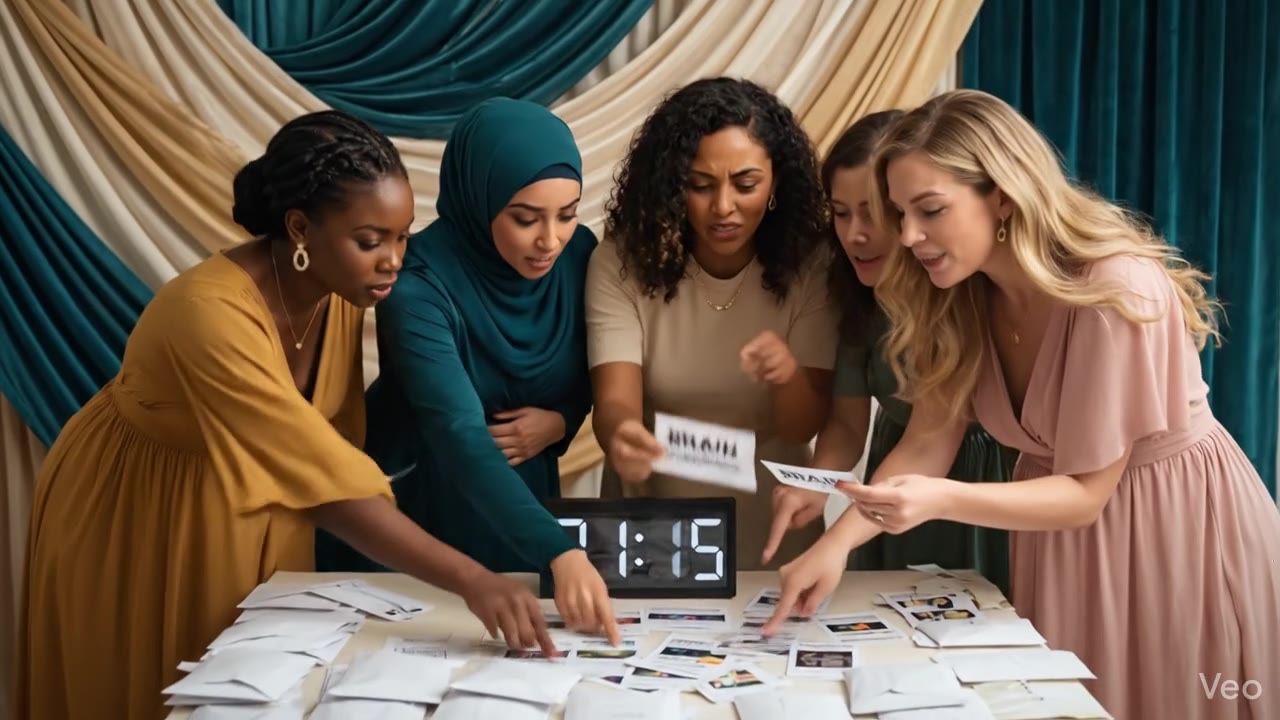 Guests reaching across the cards together as the timer counts down