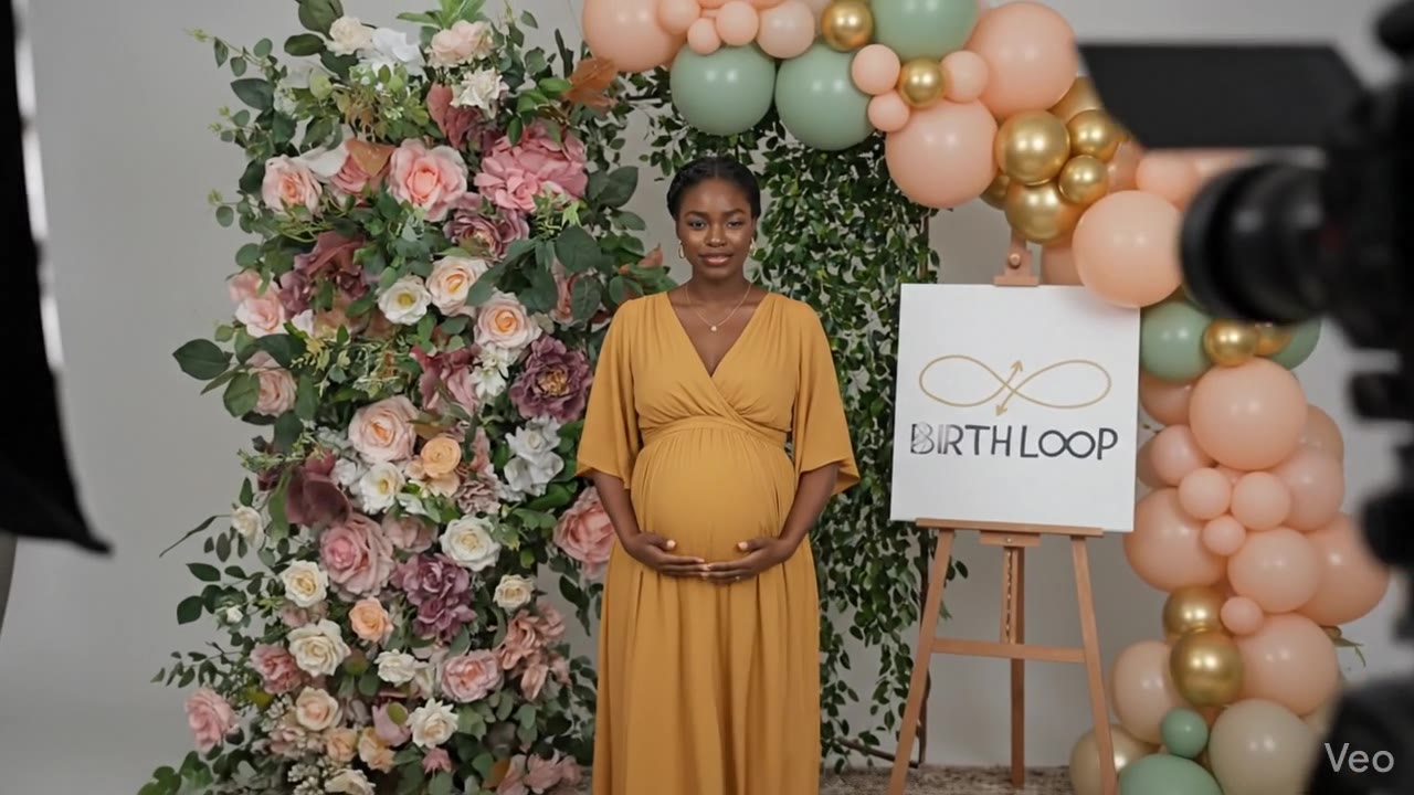 A photographer capturing a mother to be at the flower wall